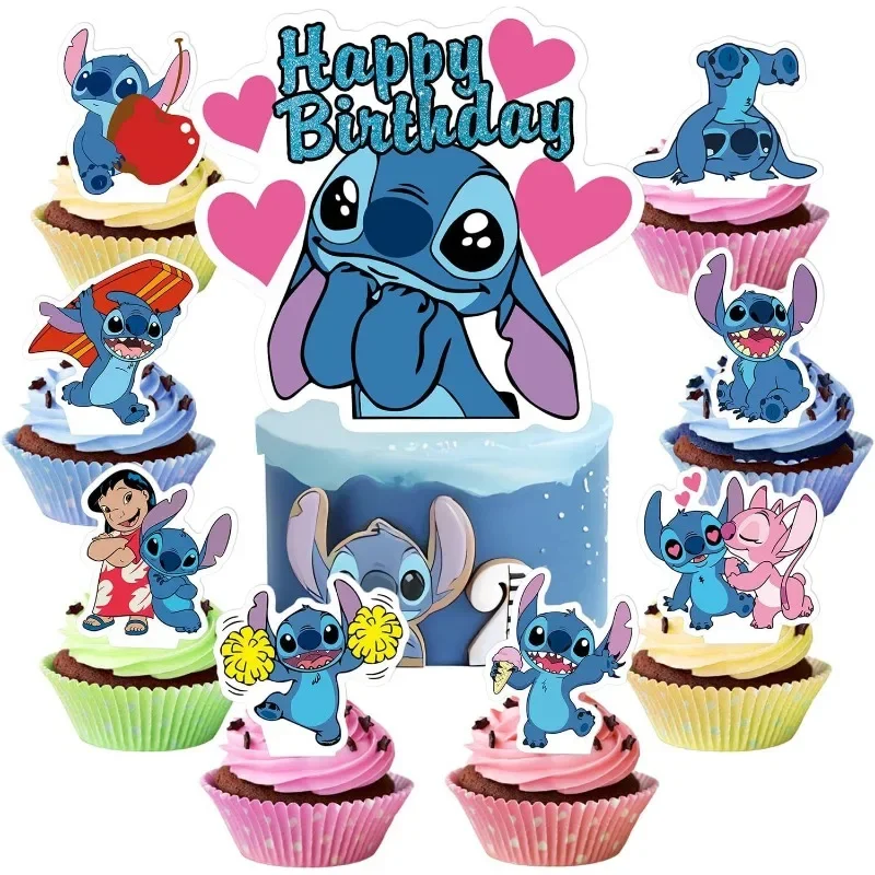 

25pcs/set Disney Lilo & Stitch Cake Toppers Cute Stitch Cartoon Insert Children's Happy Birthday Cake Decoration for Kids Gifts