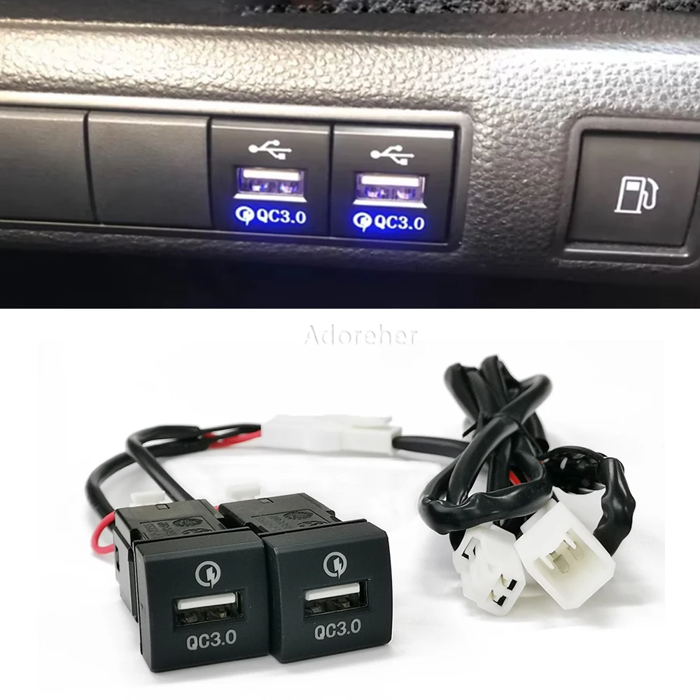 

1PC Car Quick Charger Dual QC3.0 USB Interface Socket Fast Car Charger Compatible For Toyota Prado Rav4 Camry Corolla 18-22