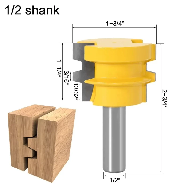 1PC 1/2" 12.7MM Shank Milling Cutter Wood Carving Glue Joint Router Bit - Medium Reversible Woodworking Chisel Cutter Tool Tenon
