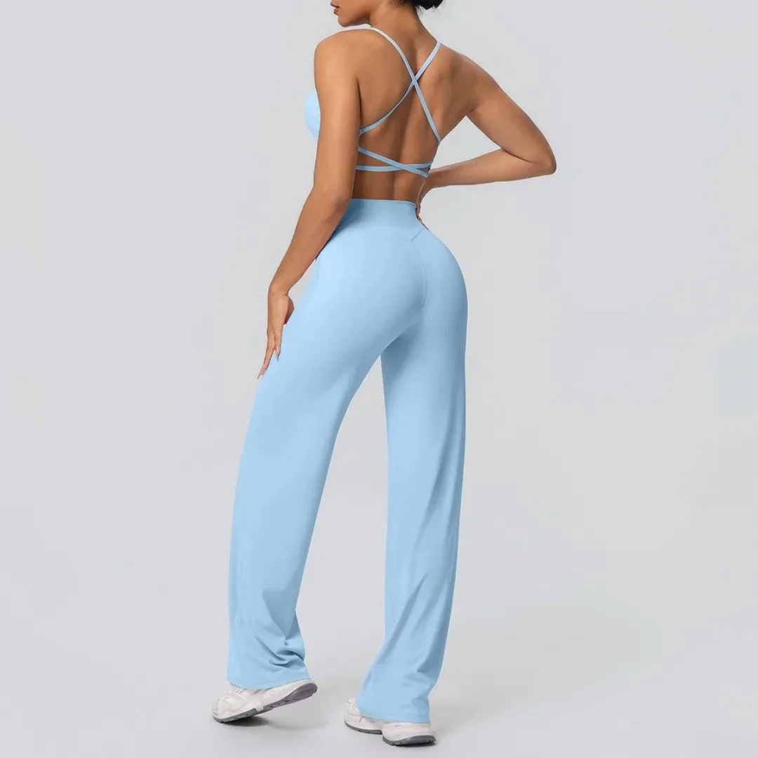 

Seamless Backless 2pc Yoga Set High Waist Hip Lift Straight Leg Sports Pants Fitness Suit Women's Running Workout Gym Tracksuit