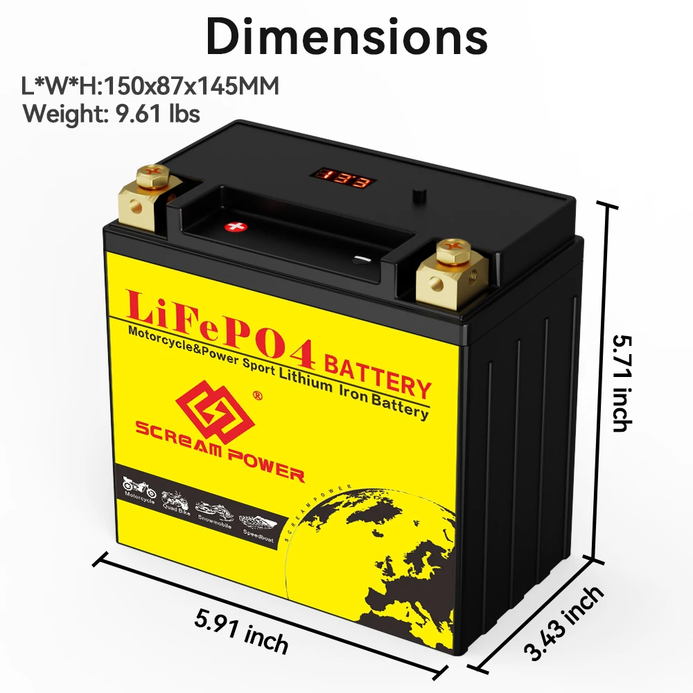 Lithium Motorcycle Battery 14L-BS 12v 9Ah with Charger LiFePO4 Battery,Deep Cycles CCA 520A For Motorcycle Lawn Mower ATV UTV