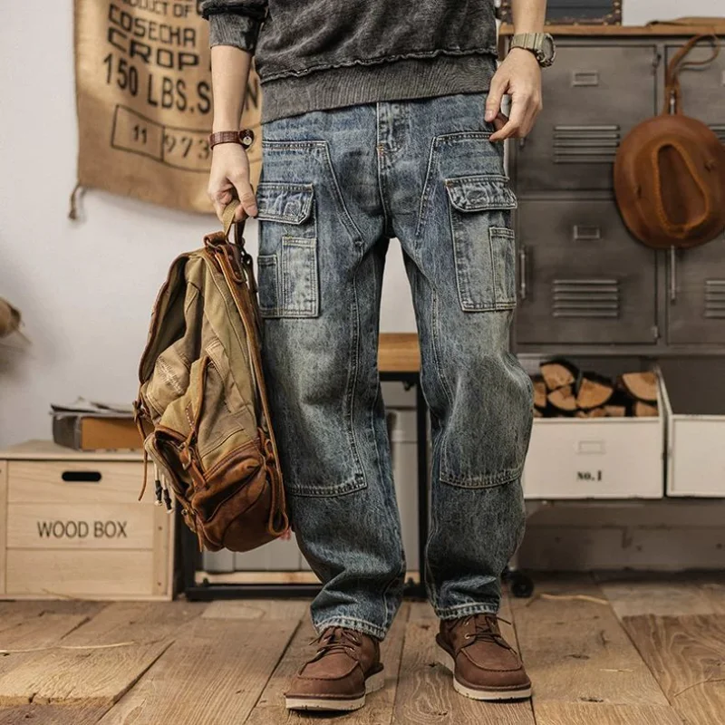 

New Arrival Fashion Cross Vintage 2025 Spring Autumn Casual Design Loose Straight Embroidery Denim Jeans Men Clothing Streetwear