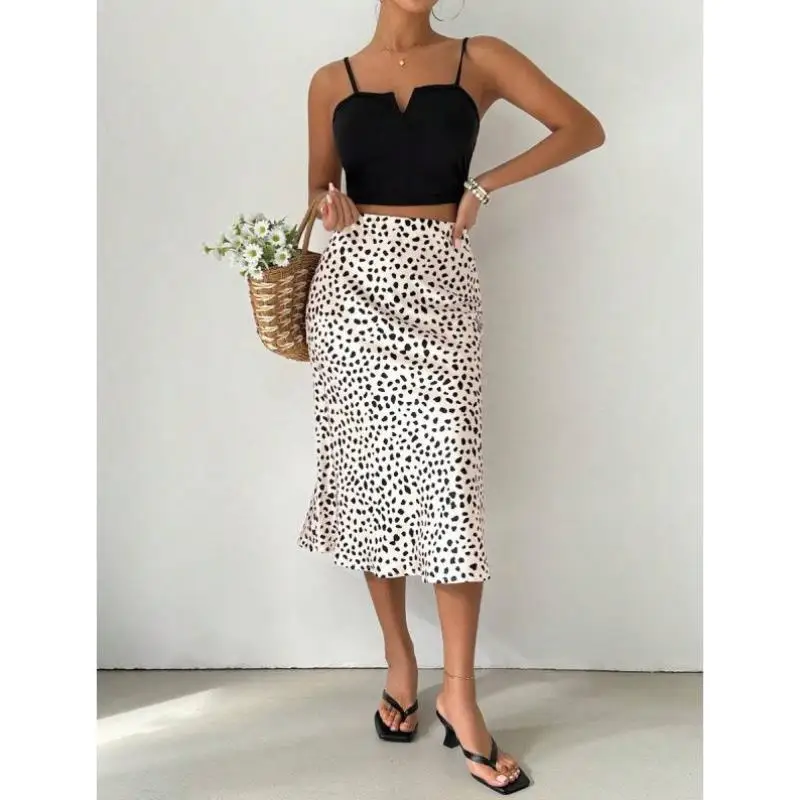 Nuovo bots transfrontaliero da donna di media lunghezza con stampa in raso Gonna a coda fi Vintage Sle Ciwalk Pantaloni a nove pezzi Elastico Micro Str...