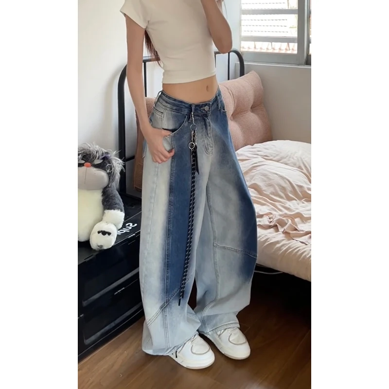 

Темно-синие джинсы большого размера Y2k, женские винтажные широкие джинсовые брюки в стиле Харадзюку, джинсы-бойфренды в американском стиле ретро 2000-х годов