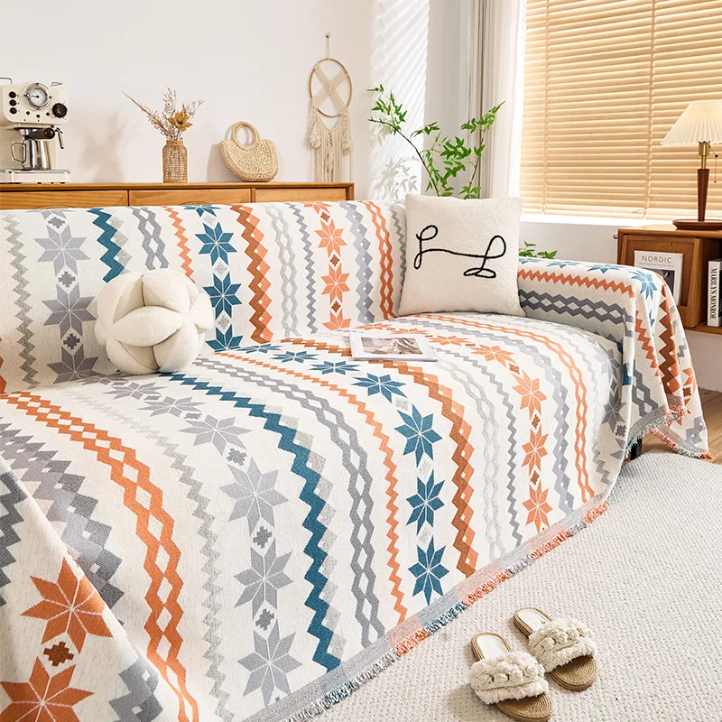 Bohemian Diamond Star Printed Sofa Towel Soft Double Face Usable Sofa Cover for Pets Anti-Scratch Anti-Dirt Furniture Protector