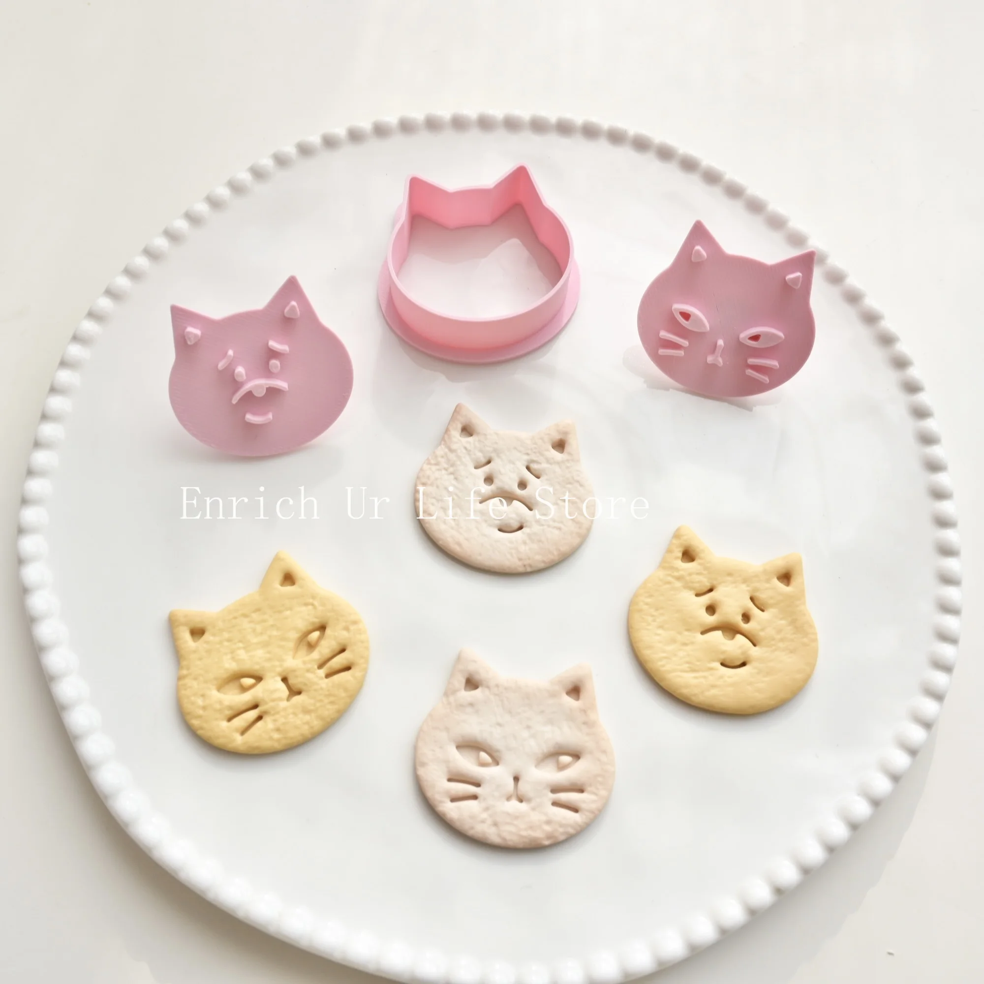 DIY Cartoon Animal Cat Cookie Cutter Mold Cute Kitty Shape Biscuit Mold Stamp Icing Cookie Plastics Kitchen Baking Items