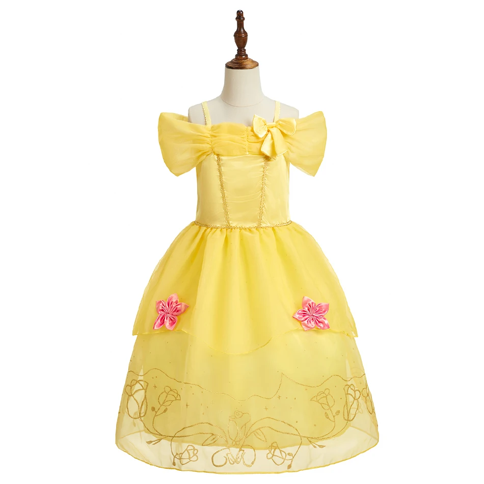 Little Girls Belle Carnival Cosplay Dress Sequin Flower Patterns Decoration Ball Gown Suitable Halloween Christmas Celebrations