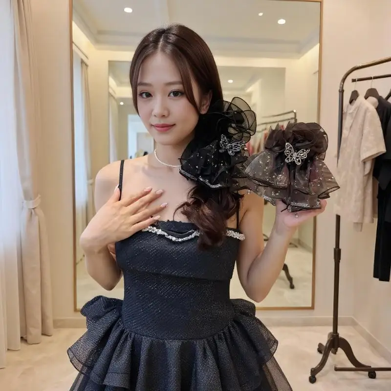 كبير القوس شبكة دبوس الشعر مزاجه أنيقة النساء مشبك شعر الأميرة غطاء الرأس موضة خفيفة فاخرة انتزاع كليب إكسسوارات الشعر #4