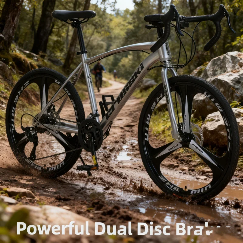 

Yueqi Silver3 Integrated Road Bike for Men And Women Adult Racing Bicycle with Bent Handlebar Drop Bars Wheel Knife Wheel