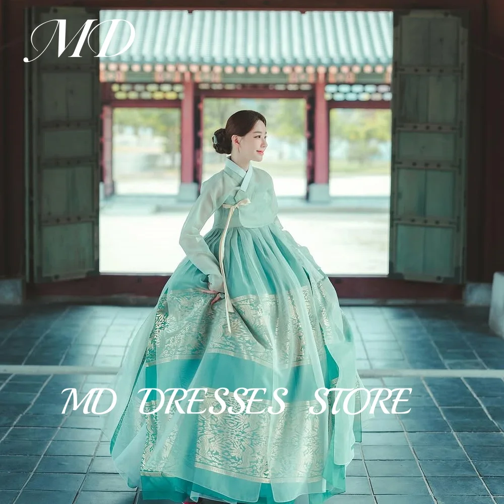 

MD Fresh Green A Line Hanbok Long Sleeve V-Neck Wedding Dresses Korea PhotoShoot Bridal Gowns Customised Formal Party Dress 2025