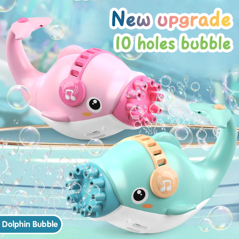 NEW Cartoon Dolphin Bubble Machine Fully Automatic Electric Bubble Gun Toy for Children's Gifts Outdoor Camping Party Kids Toys