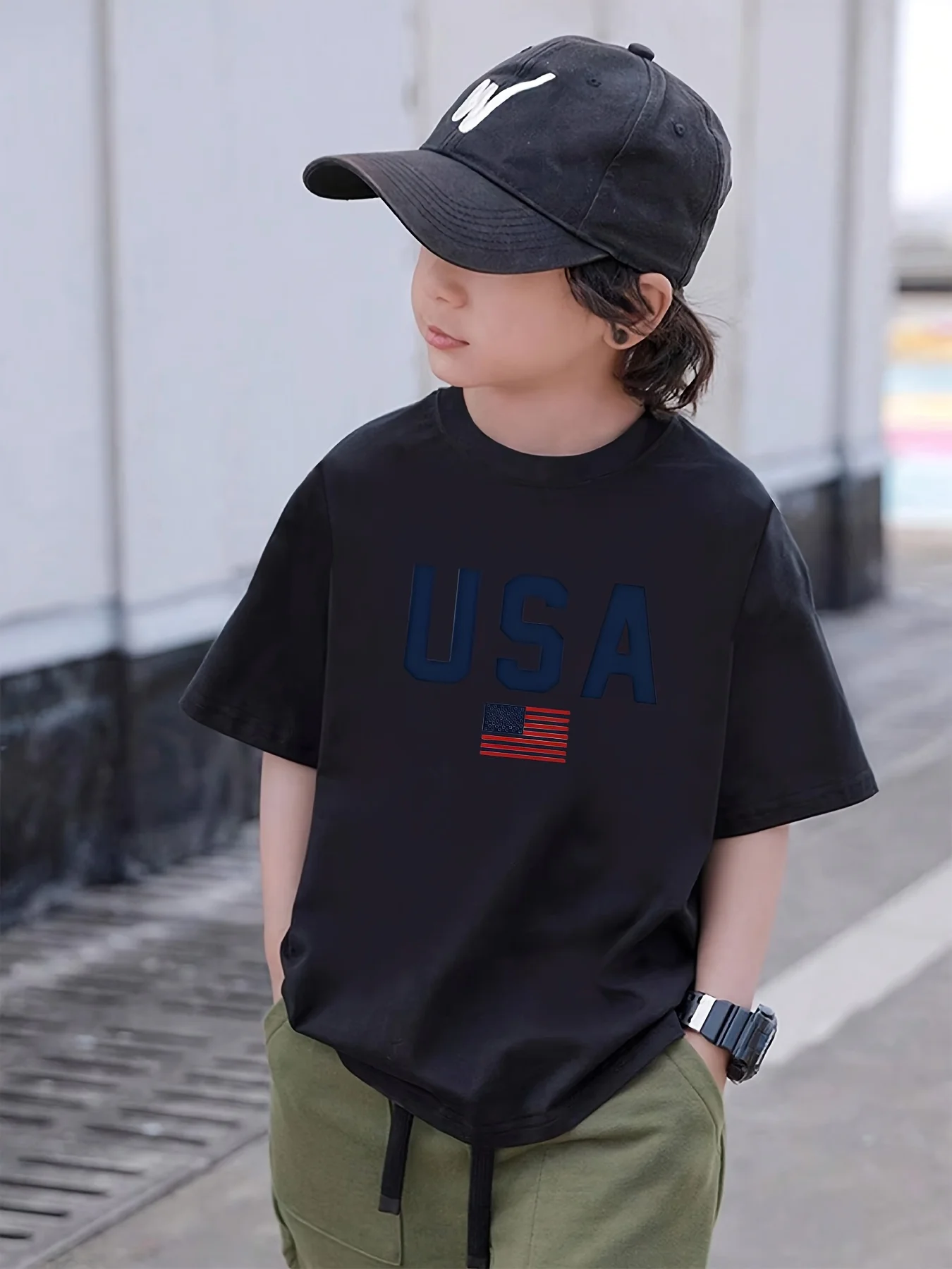 Boys Summer Short Sleeve T‑Shirt, American USA Flag Print Crew Neck Casual Top for Teen Boys Daily School Travel Outdoor Wear