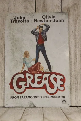 Grease Tin Sign Vintage Style Movie Poster Ad Home Theater  Rustic Vintage Style