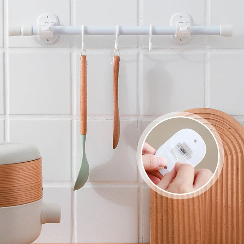 Adjustable Curtain Rod Clips Holder Self Adhesive Curtain Bracket Hooks Pole Towel Rod Drapery Wall Bracket & Fixings Rod Holder