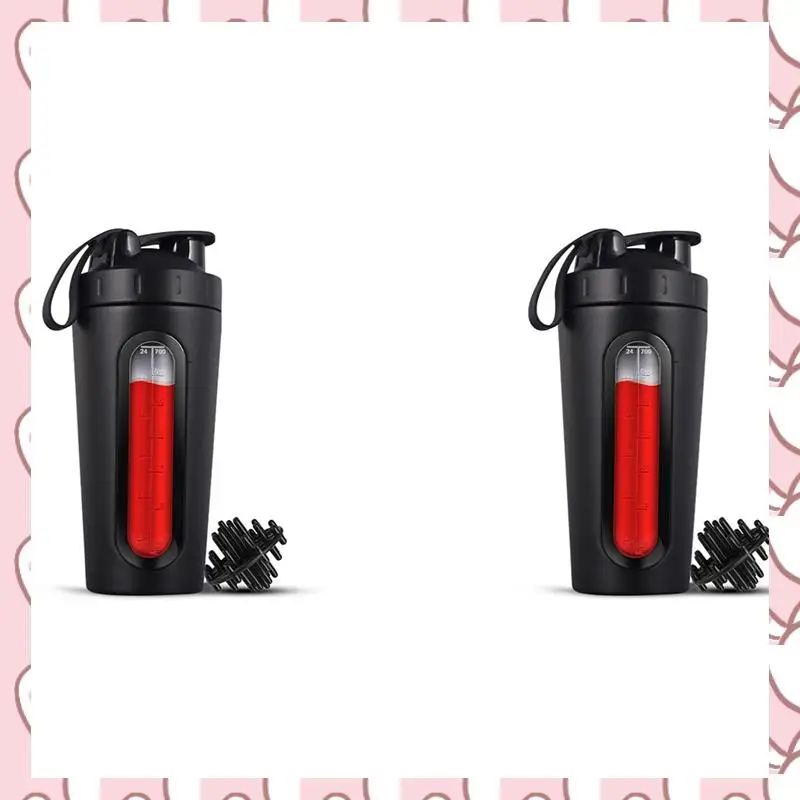 

HHTL 2X Shaker Bottles For Protein Mixes Stainless Steel Protein Shaker Not Stays Cold/Hot,Visible Window Metal Shaker Cups-B