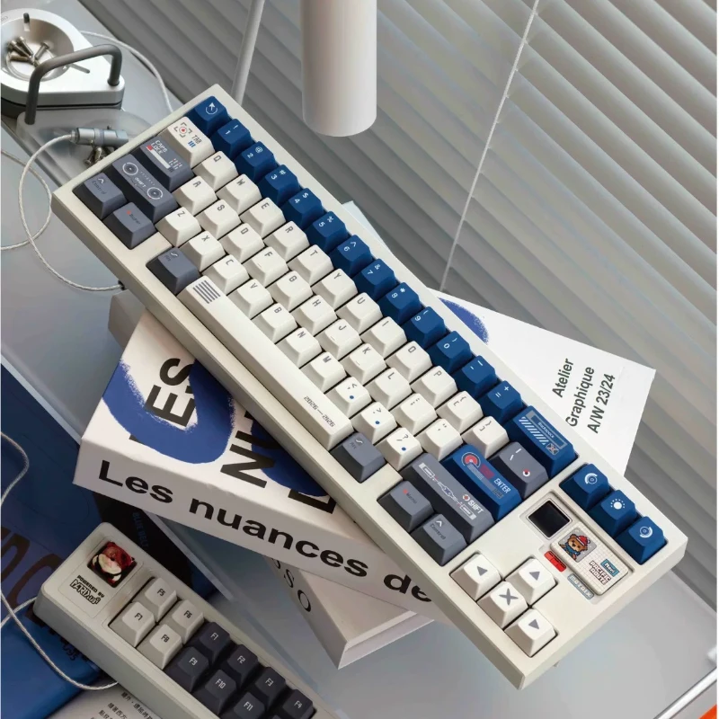 Retro Futurism Theme Keycaps Set PBT Sublimation Cherry Profile Opaque Custom Original Handmade Keycaps for Mechanical Keyboard