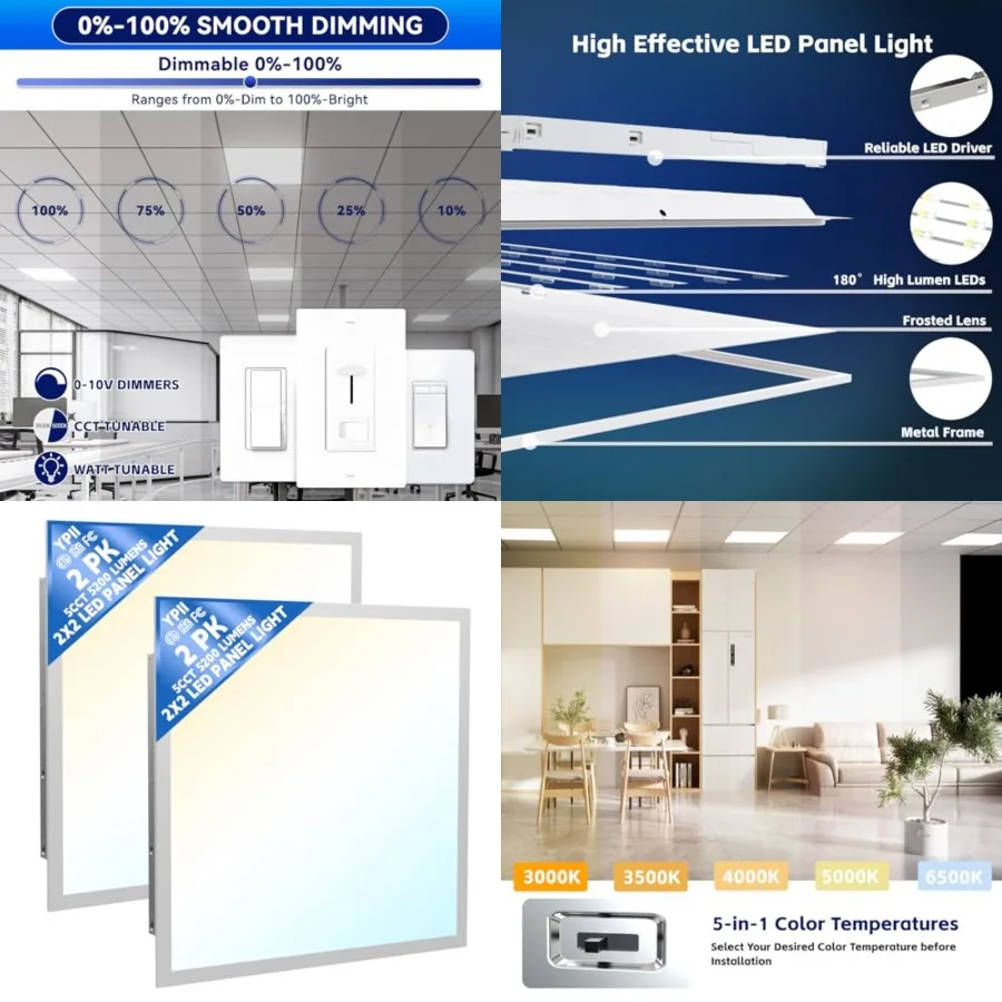 

2 Pack LED Flat Panel Light LED Drop Ceiling Light Fixture, 5 Wattage 20-40W Selectable and 5 CCT 3000K-6500K Adjustable Recess