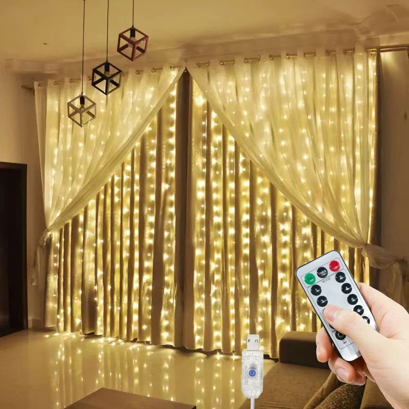 Cortina LED String Lights com controle remoto, USB Plug-in, Natal Decoração de Casa, Feriado, Casamento, Interior, Quarto, Festa