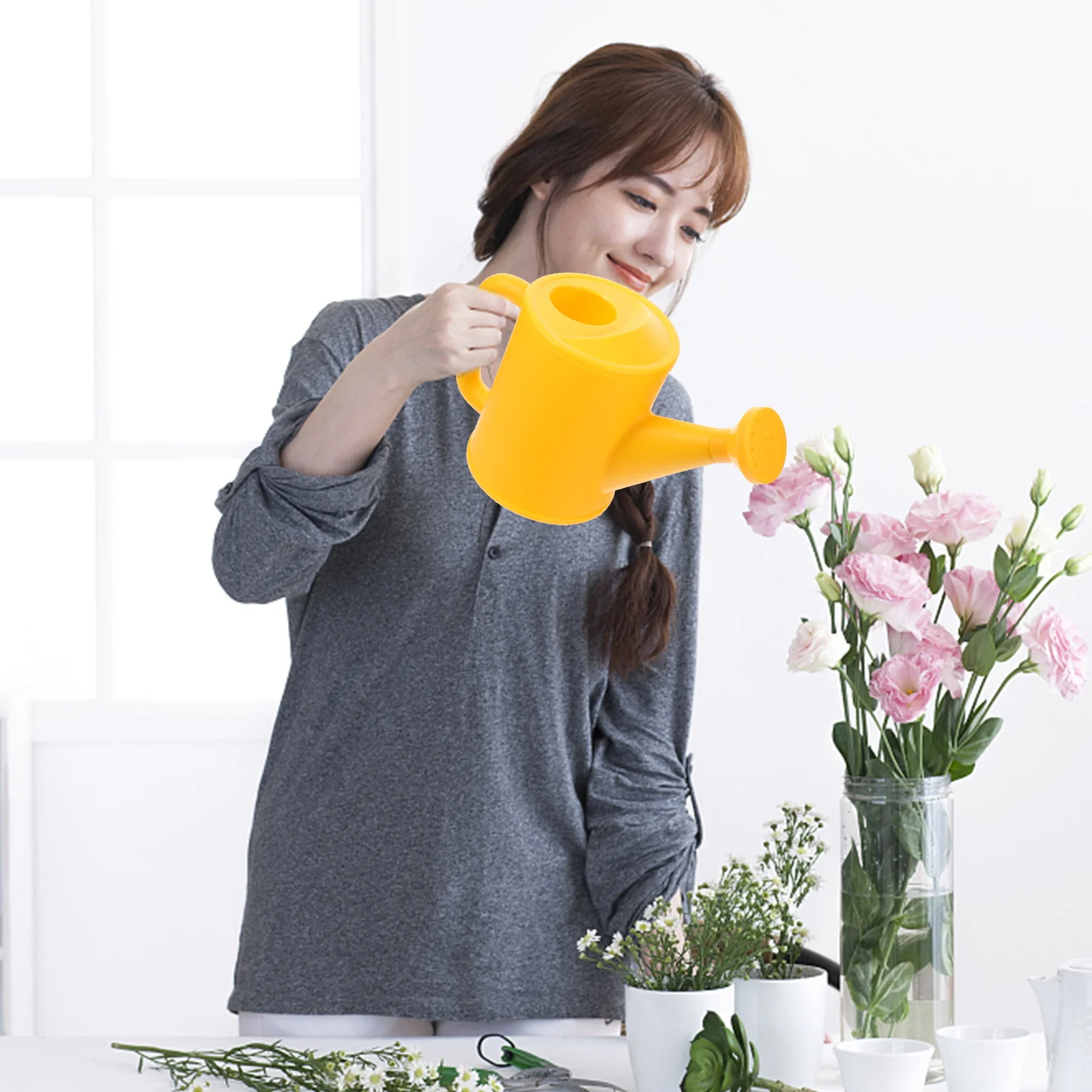 

Plastic Watering Can for Kids Garden Mini Yellow Pot Toddler Childproof Ergonomic Handle Refill Sprayer Plant Watering Indoor