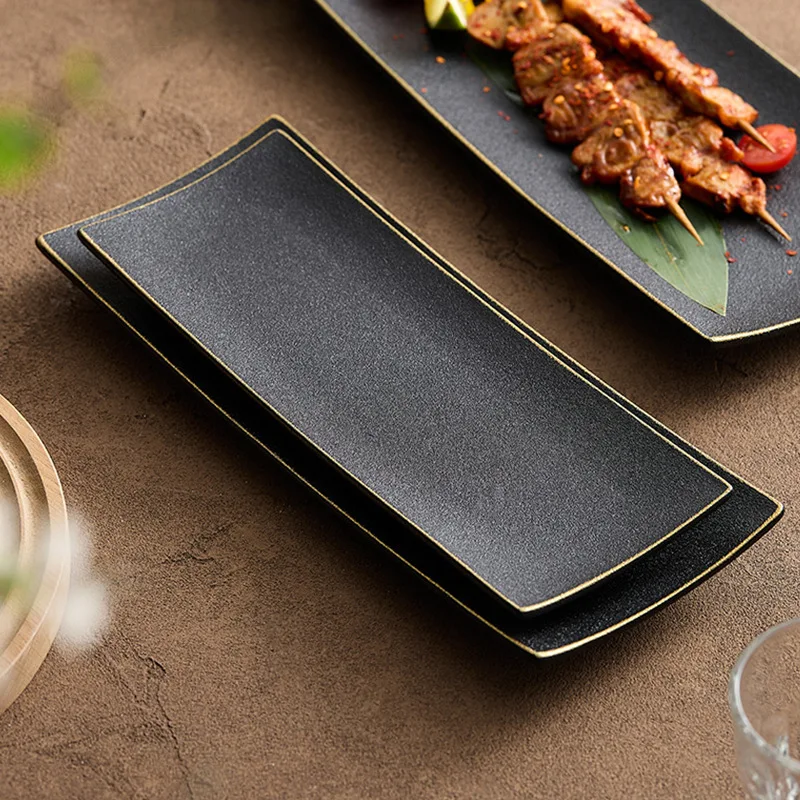 Dinner Plate Household Rectangular Vegetable Dish Exquisite Display Barbecue Plates Sushi Plates Hotel Restaurant