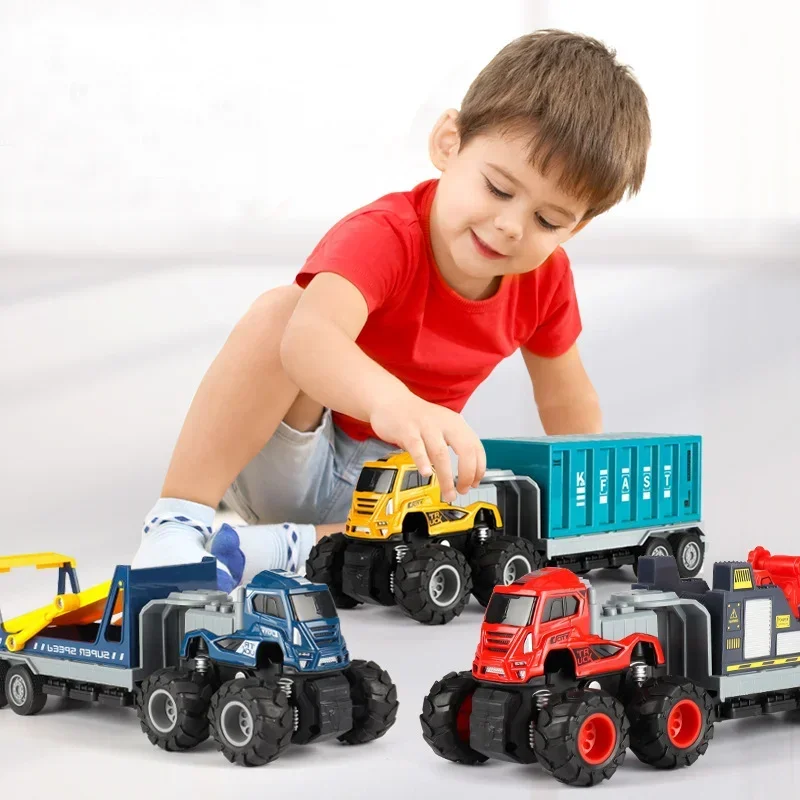 

Children Alloy Trailer Container Truck Four-wheel Drive Trailer Inertia Forward Simulation Freight truck Tipper Truck Boy Toy