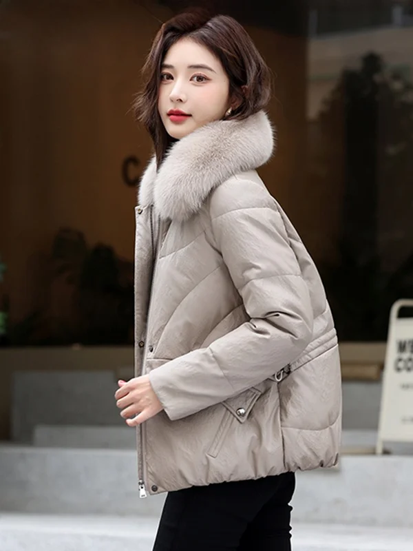 Haining echt leer ort Jaet damesbontjas Warm woon-werkverkeer Sle Long Sve Ritssluiting Zijkets