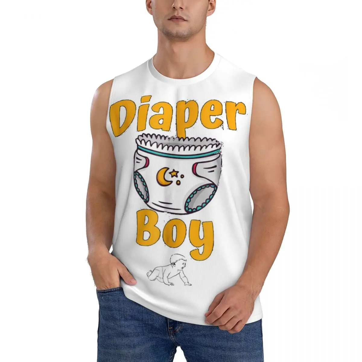 Diaper Boy Men Sleeveless Tank Tops Quick Dry Breathable Gym Fitness Running Summer Casual Sport Vest