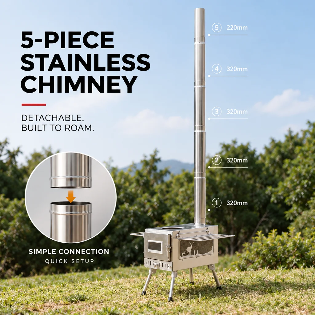 Outdoor Tent  Firewood Stove, Camping Heating Stove, Large Stainless Steel Stove, Outdoor Cooking, Barbecue Heating