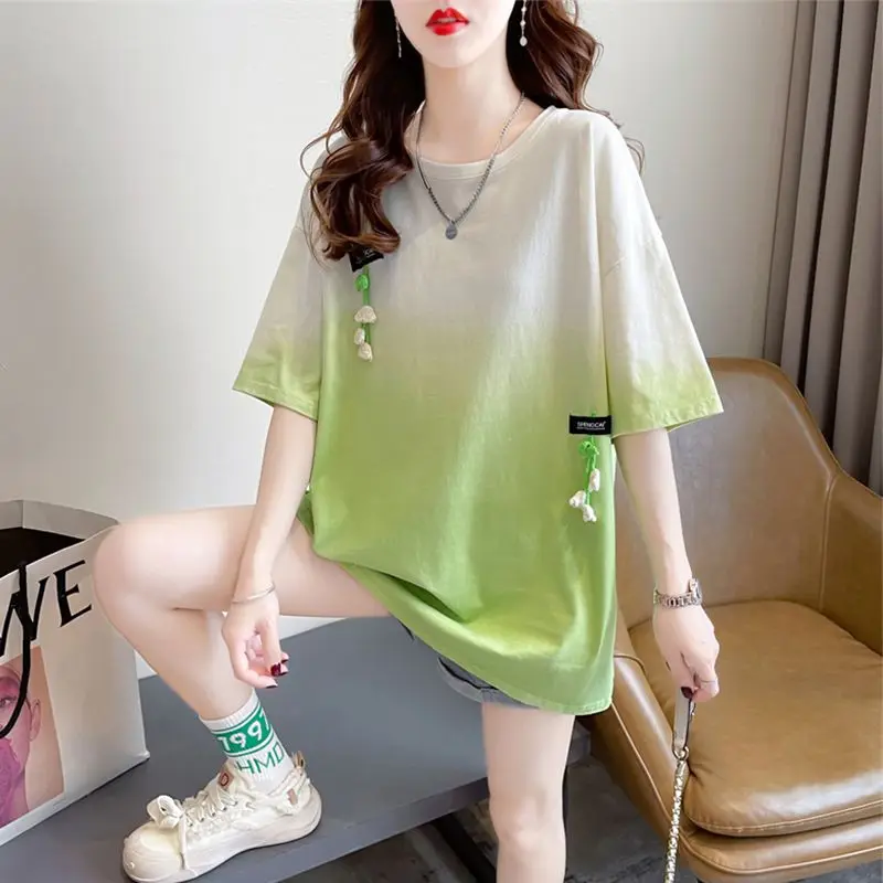 

Gothic Summer Short-sleeved T-shirt Women Tshirt Streetwear Pullover Tops Casual Loose Shirts Gradient Color Korean Chic