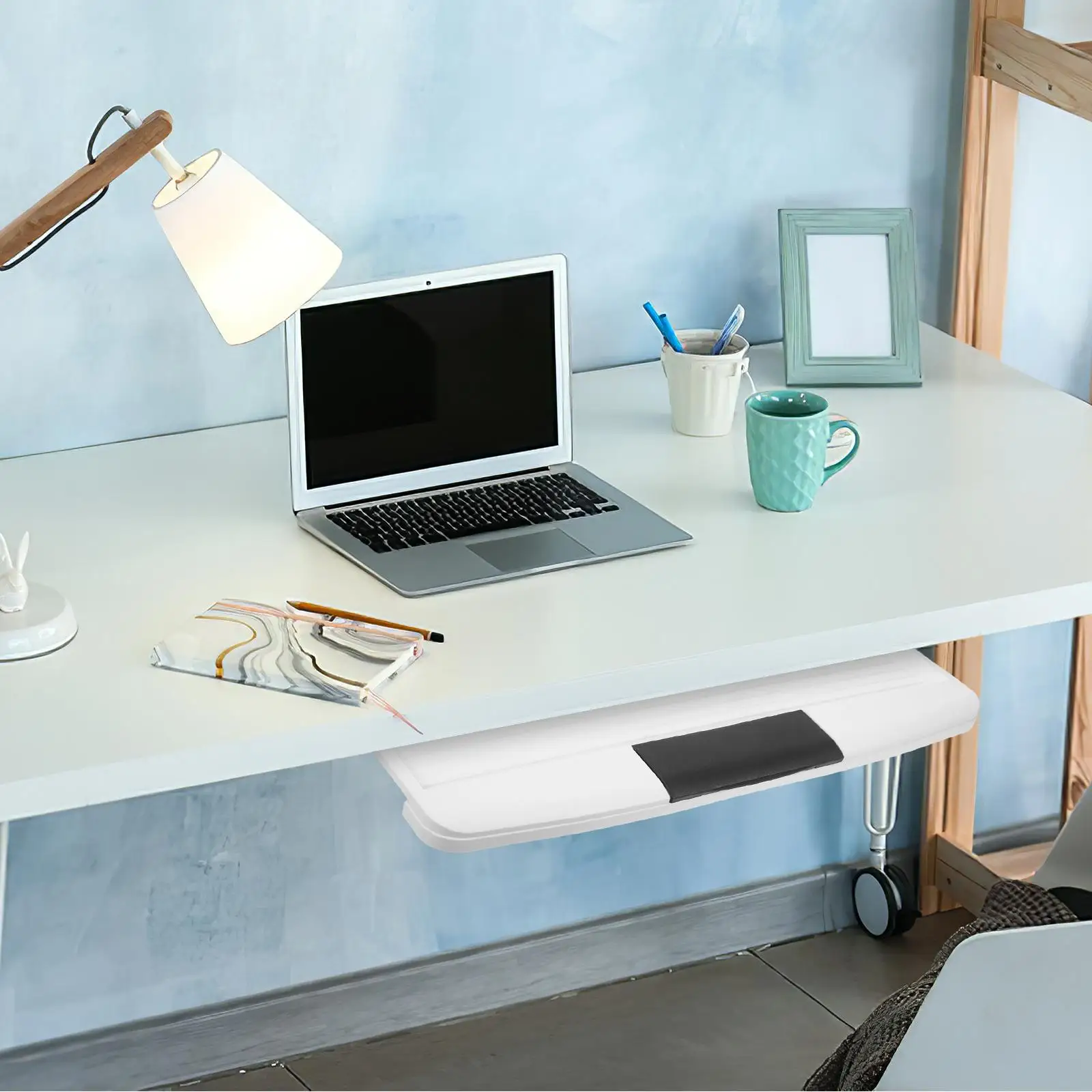 Keyboard Stand Tray Drawer Type for Computer Mouse Platform Black Plastic Holder under Desk Storage Solution Ergonomic Design