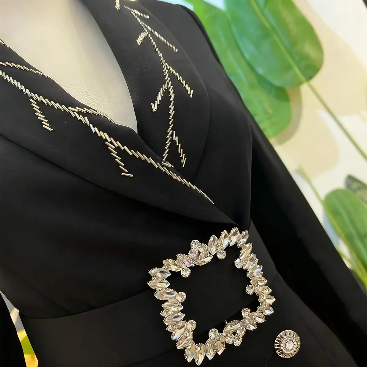 Robe Blazer Vintage à paillettes pour femmes, coupe cintrée, ceinture en cristal, veste de poche, tenue de soirée personnalisée pour dame de bureau