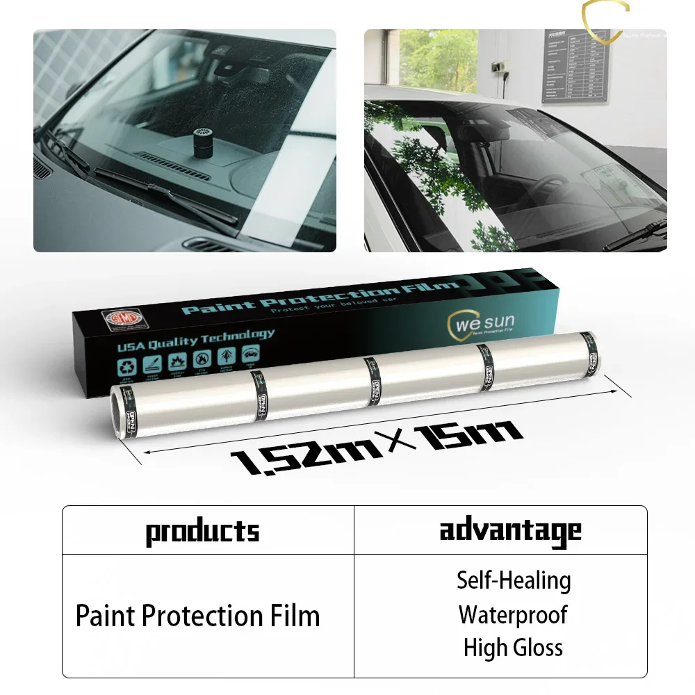 WESUN TPU-Front Windshield Anti-Scratch Window Tint Film  6.5mil Explosion-Proof TPU Material PPF Paint Protection Film Roll