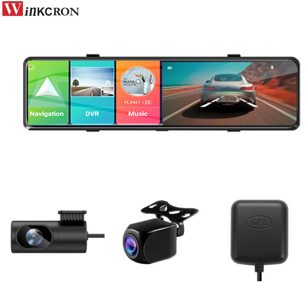 

12 inch Car Rearview Mirror Wifi Carplay Andriod Anto GPS Tracker Real 4K HD ADAS Parking Monitoring DVR Camera Video Recorder