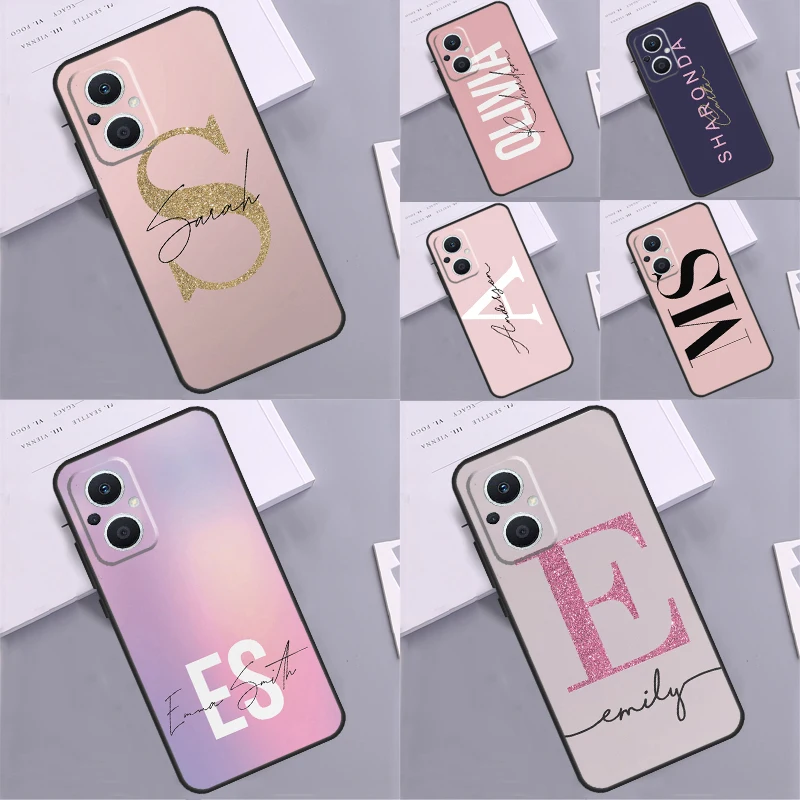 Initials Gold Glitter Monogram Custom Case For OPPO Reno 4Z 2Z 5Z 8T 10 4 5 6 7 8 Lite OPPO Find X2 Neo X3 Lite X6 X5 Pro Coque