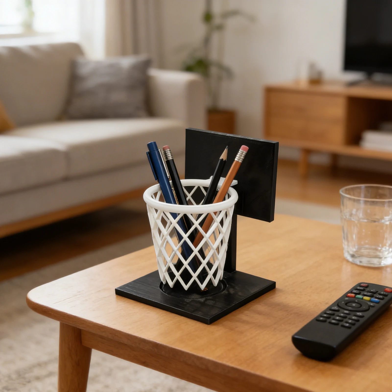 1pcs Creative Basketball Hoop Pen Holder Desktop Organizer With Base Space-Saving Decorative Accessory Home School Office Decor