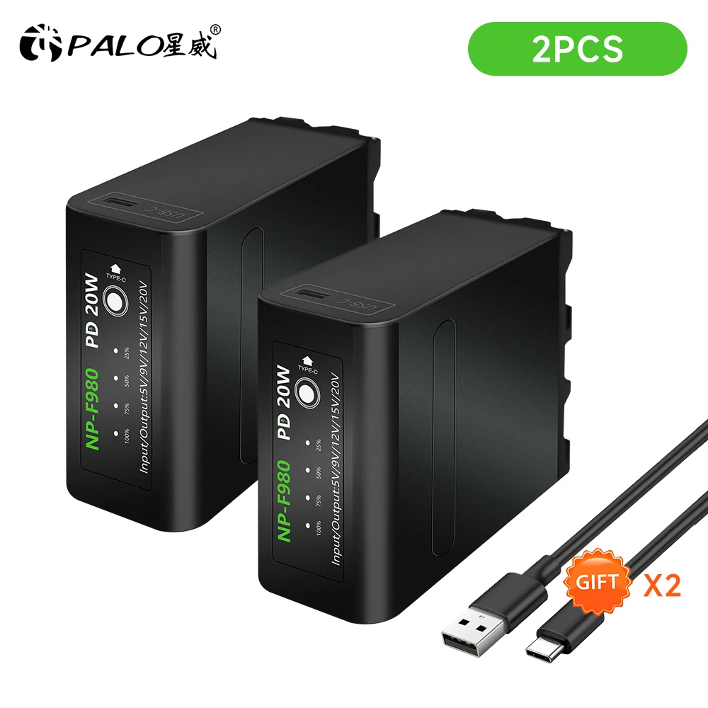 

PALO 2pcs 10800mAh NP-F980 NP-F970 NPF960 NPF970 Battery with USB Charge Output For Sony PLM-100 CCD-TRV35 MVC-FD91 MC1500C