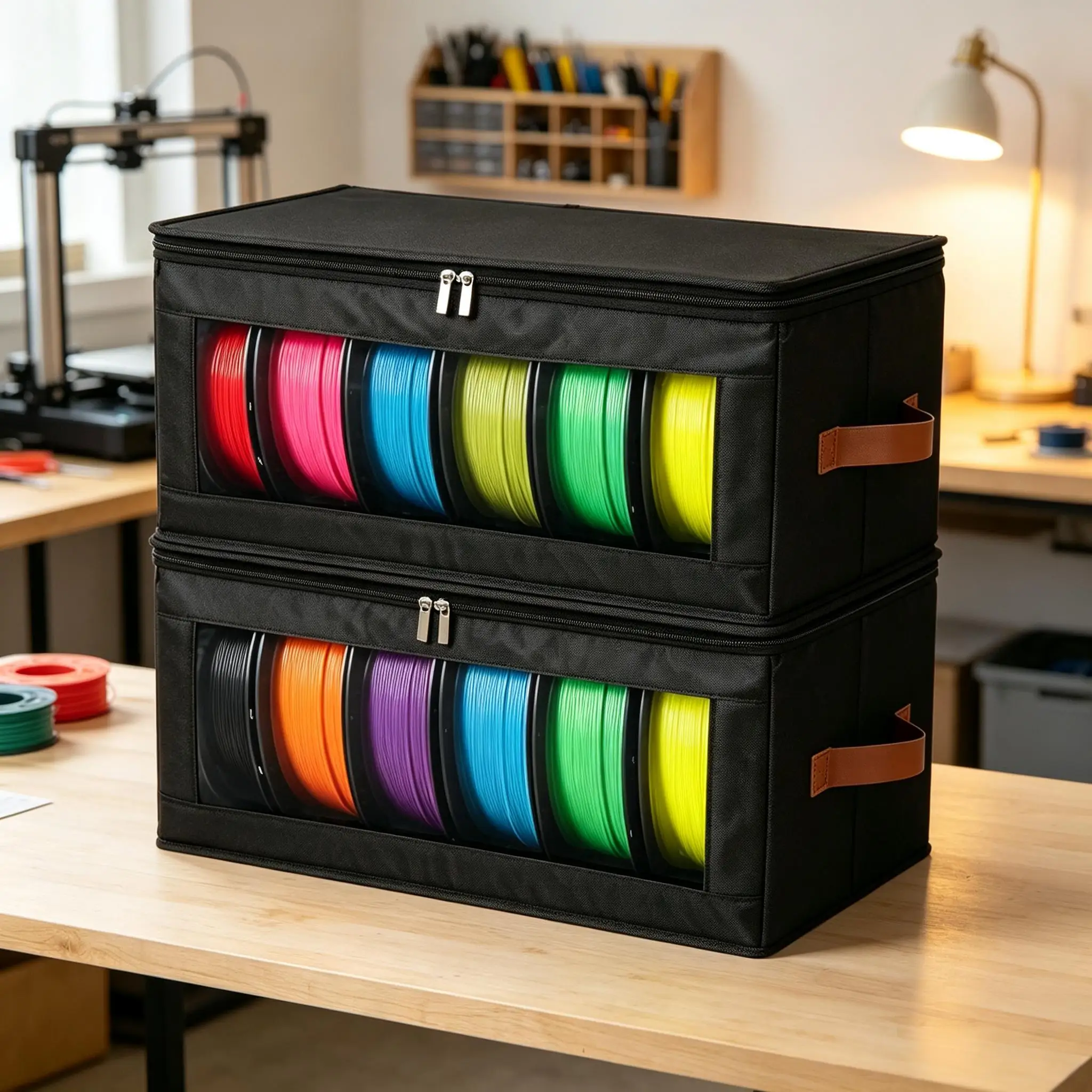 Sac de rangement pour filaments d'imprimante 3D résistant à l'humidité, avec fenêtre transparente, organisateur pliable, compatible avec les bobines de filaments PLA, PETG, TPU, ABS de 1 kg.