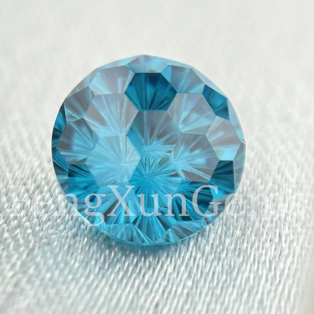 Round Fireworks Cut Aquamarine Brilliant 6~10mm Cubic Zirconia Loose CZ Gemstone 5A Quality for Jewelry Ring making