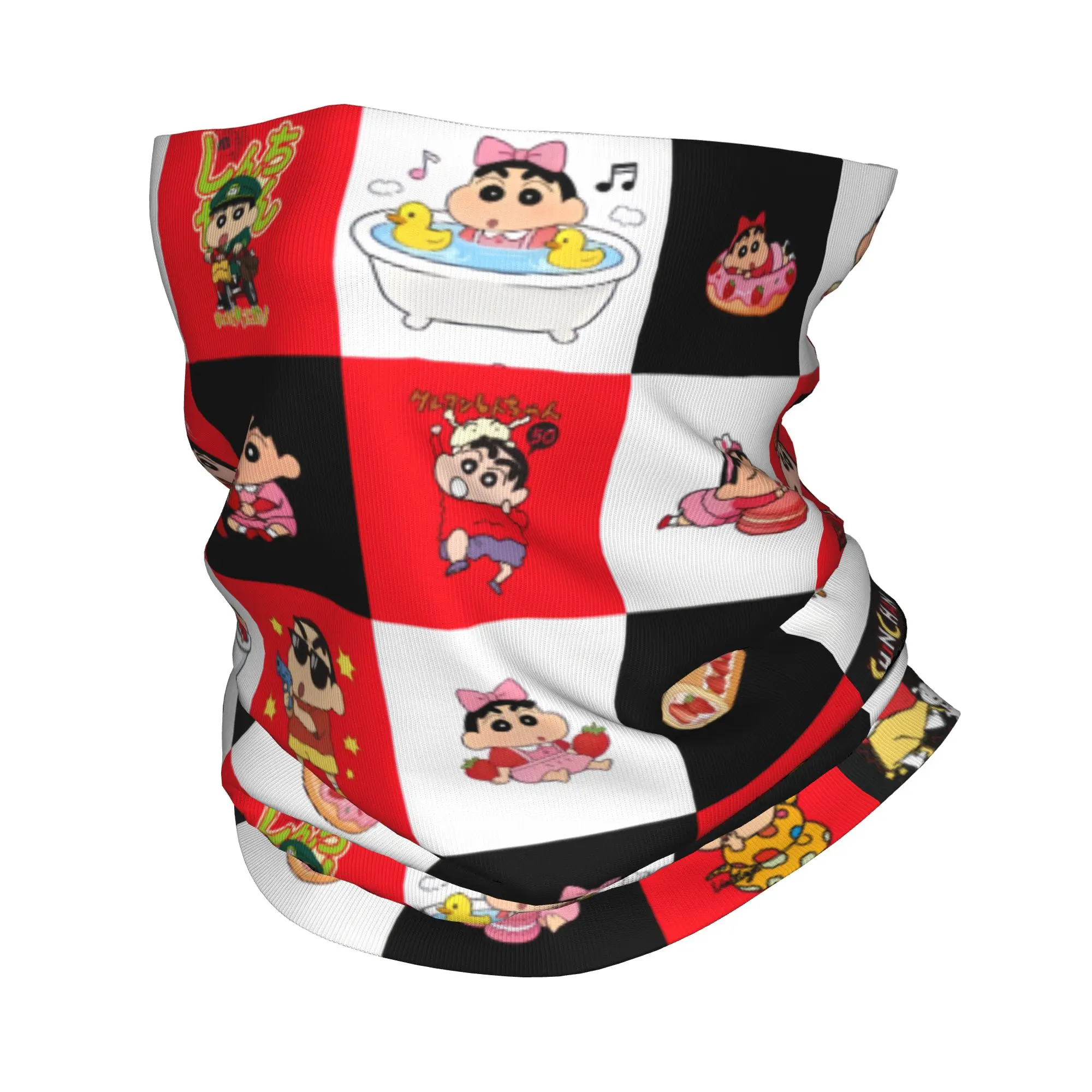 C-Crayon S-Shin C-Chan Checkered Plaid Bandana Neck Gaiter UV Protection Face Scarf Cover Anime Headwear Tube Balaclava