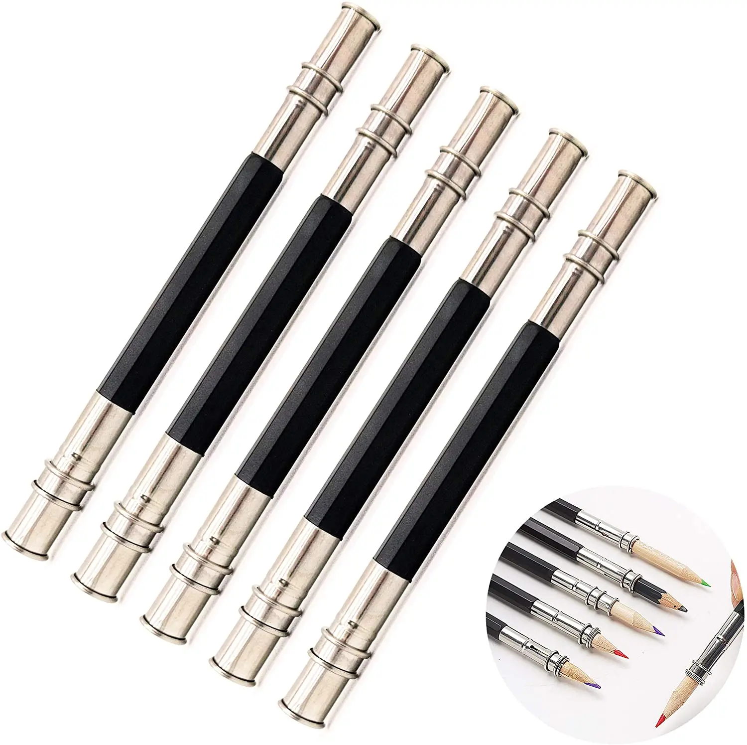 2PCS Adjustable Handy Dual Head Pencil Extender Holder Pencil Lengthener Length Extender