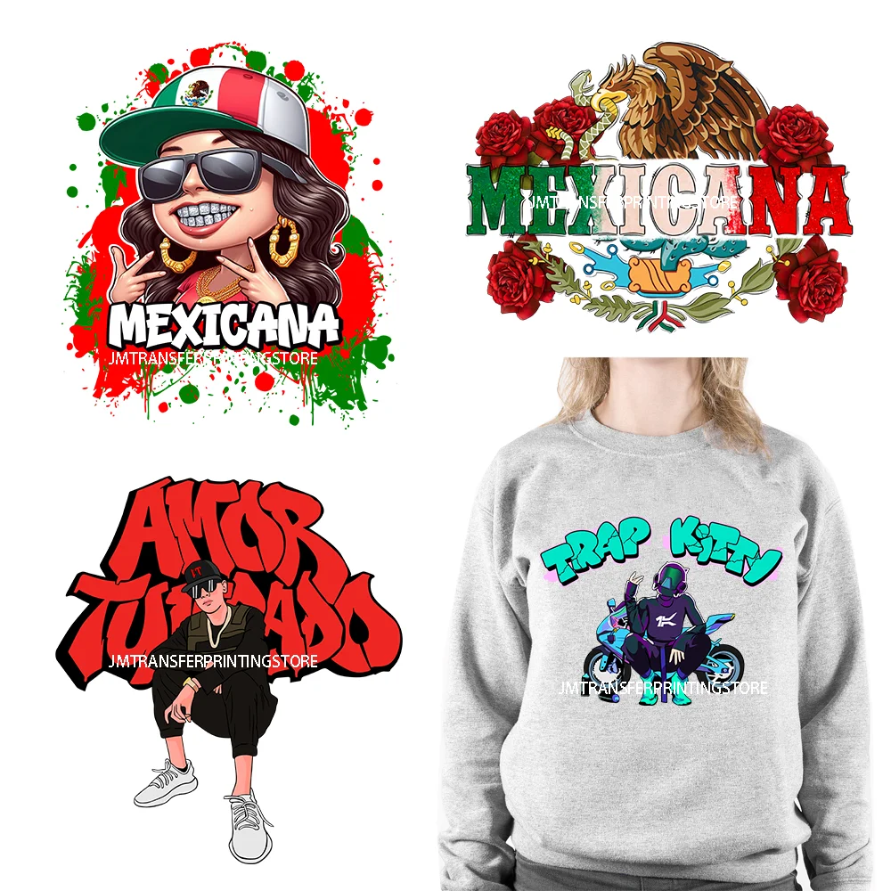 Washable Iron On Mexicana Latin Culture Cartoon POP Singer Plastisol Thermal DTF Transfers Sticker Ready To Press For Sweatshirt