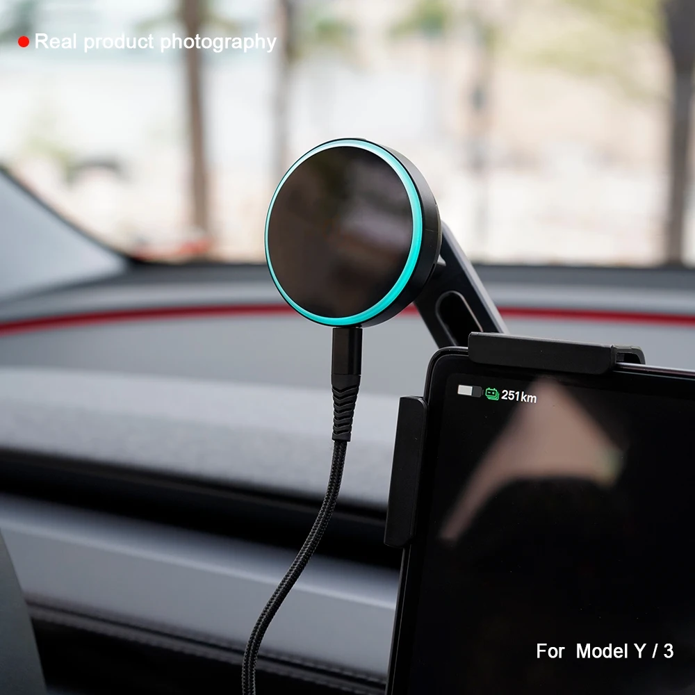 25W Car Phone Mount Holder Magnetic Wireless Charger Compatible with MagSafe for Tesla Model Y L JUNIPER 3 HIGHLAND 2026