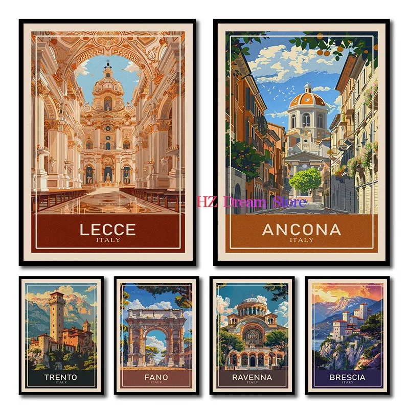 Cagliari Arezzo Fano Ancona Italy Travel Posters and Prints Canvas Painting Wall Art Picture for Living Room Home Decoration