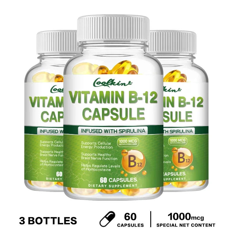 Vitamin B12 Capsules - Benefits Brain & Heart Function, Supports Memory, Learning, Helps Boost Natural EnergyCapsule