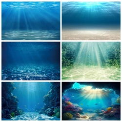 Underwater World Seabed Backdrops Summer Ocean Undersea Sunlight Sun Ray Deep Blue Water Swimming Pool Background Photo Studio