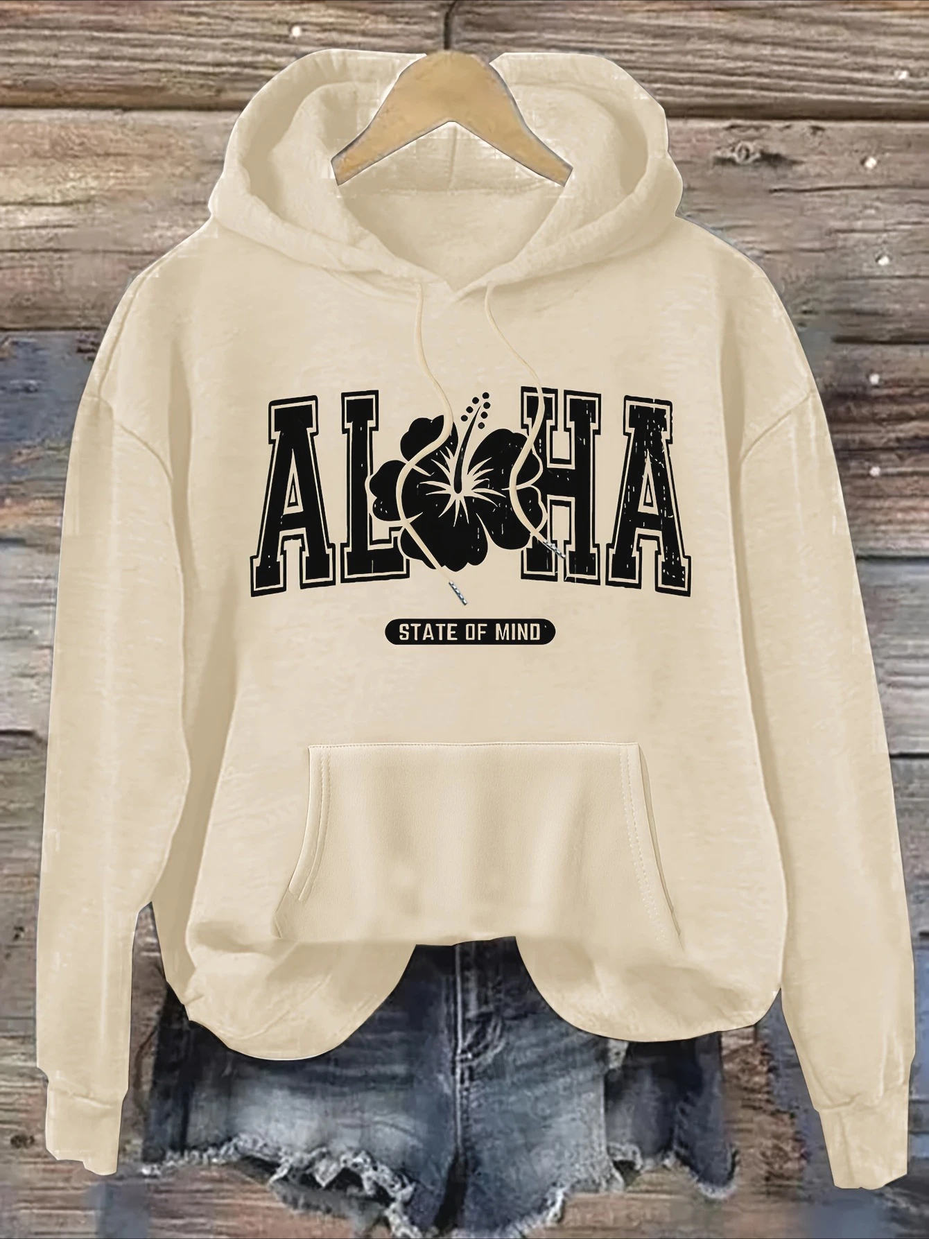Sudadera con capucha para mujer ALOHA letra con estampado de flores 2025 nuevo otoño e invierno Top con capucha de manga larga ropa Casual para mujer