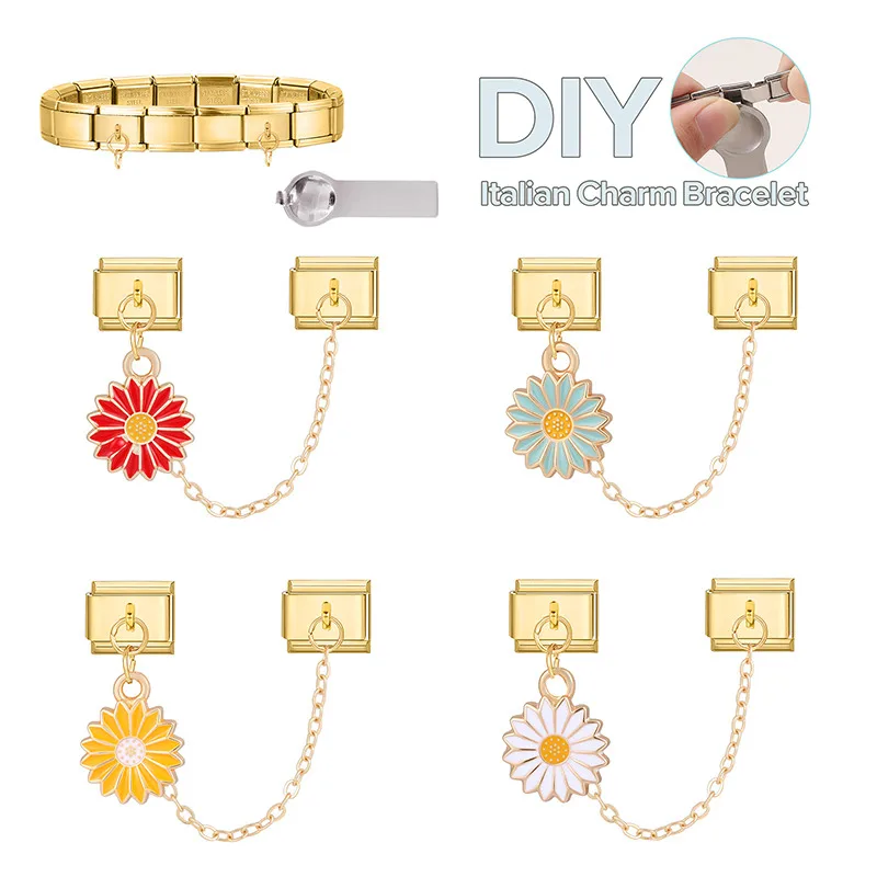 Gold Farbe Rosa Herz Stern Kirsche Mond Kette Quaste Italienischen Charme Link Fit 9mm Edelstahl Armband Frauen DIY Machen geschenke – Detail 14