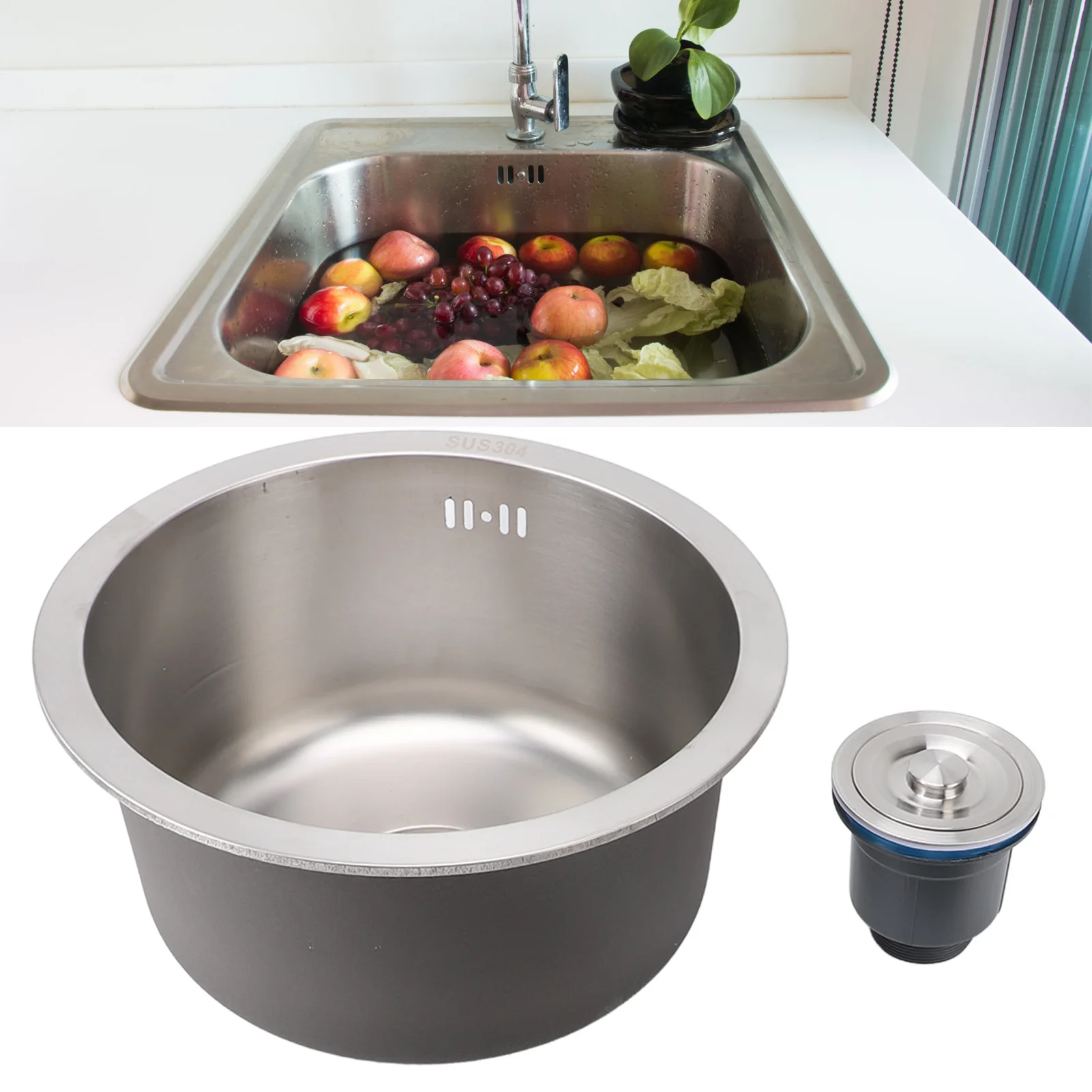 

Kitchen Sink 304 Stainless Steel Brushed Single Bowl Rust Proof Round Sink for Home Bar 36cm Single Bowl Round Sink Kitchen Sink