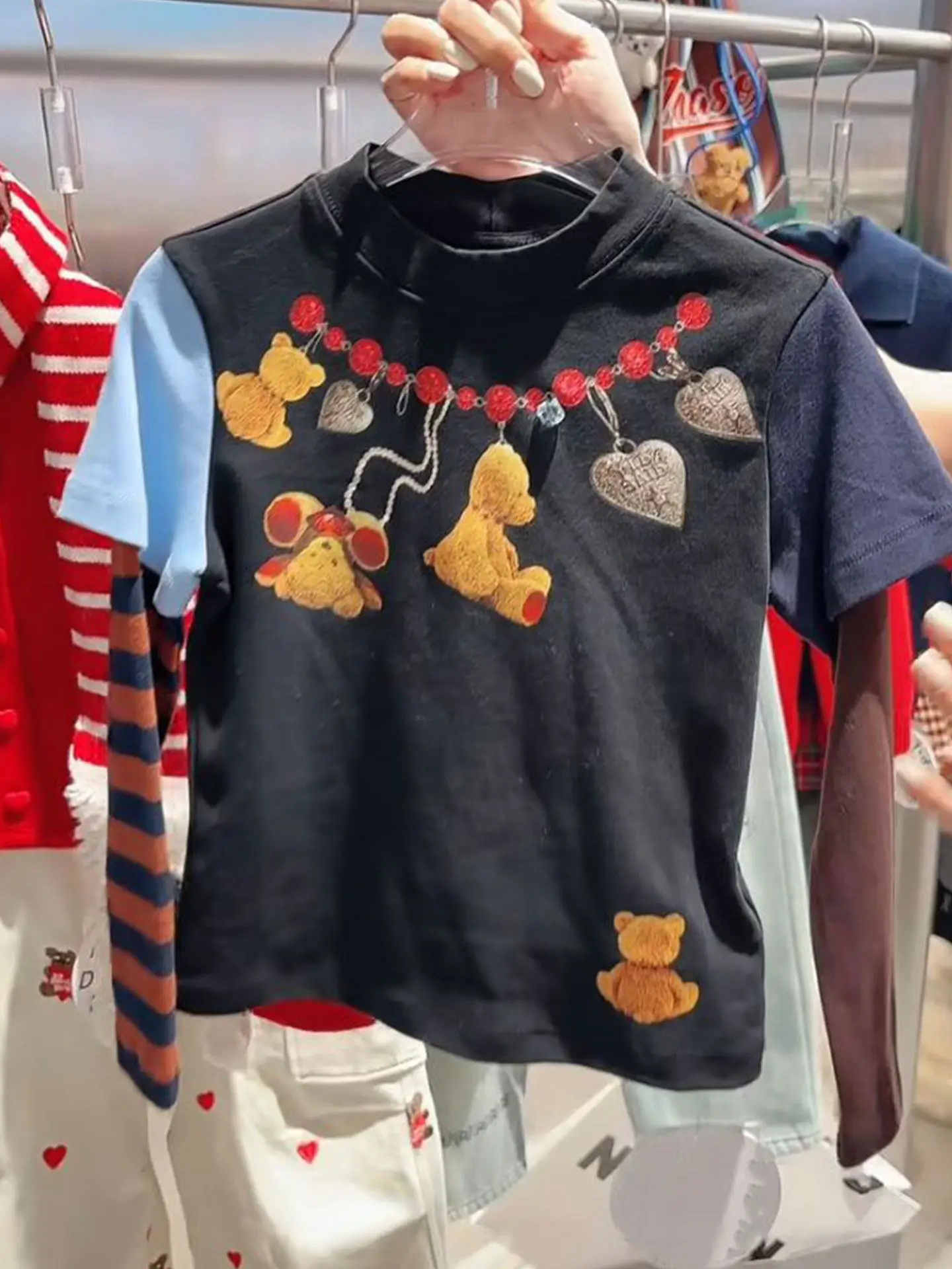 

Подростки Студенты Девушки Милые футболки с героями мультфильмов Лоскутные футболки с длинными рукавами Поддельные футболки из 2 предметов Веселый топ с рисунком медведя Y2K 2000-х Лолита