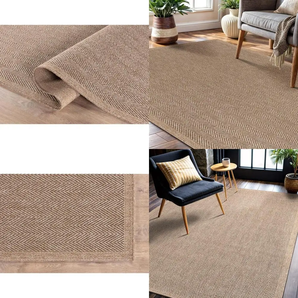 

Natural Fiber Herringbone Seagrass Rug, 4x6, Indoor/Outdoor, Easy Clean for Living Room, Patio, Kitchen
